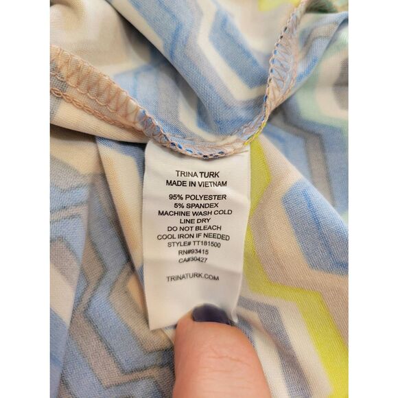 Trina Turk Sz S Abstract Polyester Cold Shoulder Halter Sun Dress - Picture 5 of 6